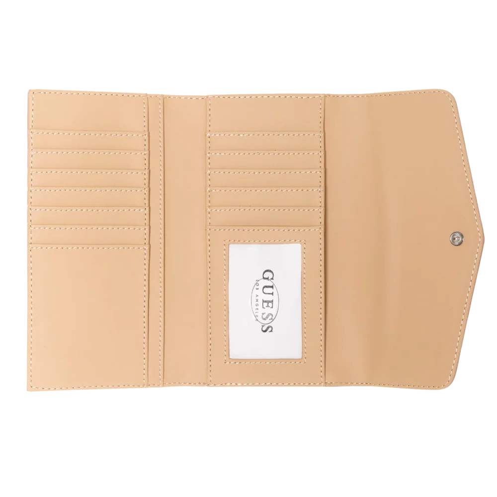 Billetera delgada Guess para mujer con logo Kiran - Marrón neutro