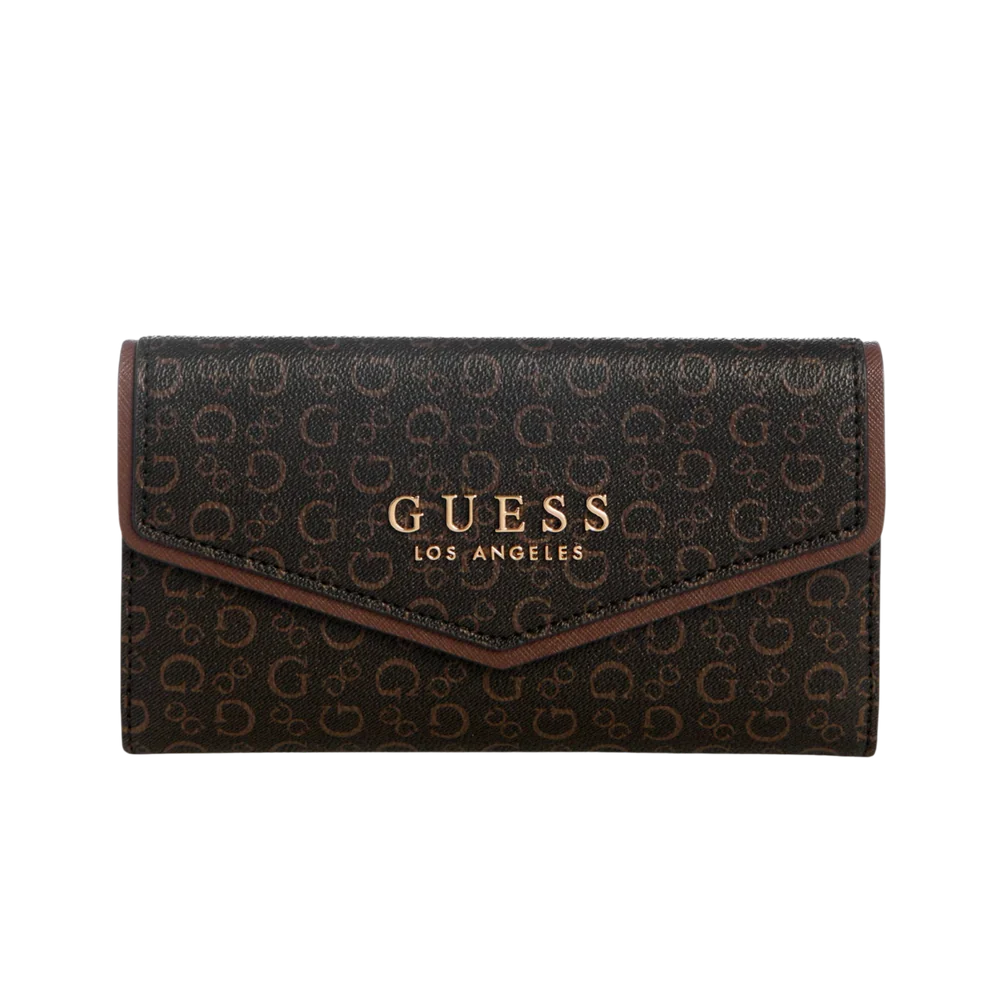 Billetera delgada Guess para mujer con logo Kiran - Marrón neutro