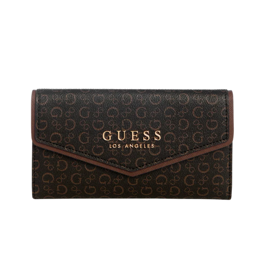 Billetera delgada Guess para mujer con logo Kiran - Marrón neutro
